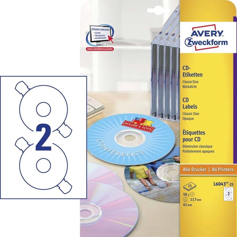Avery CD labels L6043-25 classic size 117mm mat