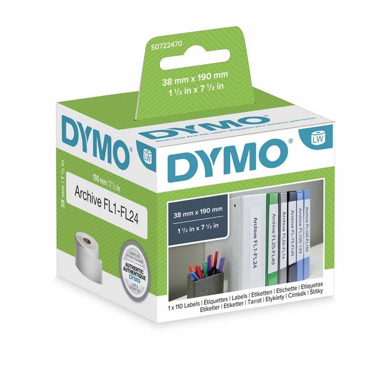 Dymo etiketter 99018 38x190mm S0722470 rulle med 110 stk