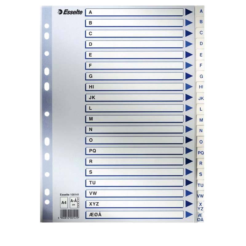 Esselte register PP A4 A-&Aring; med kartonforside hvid