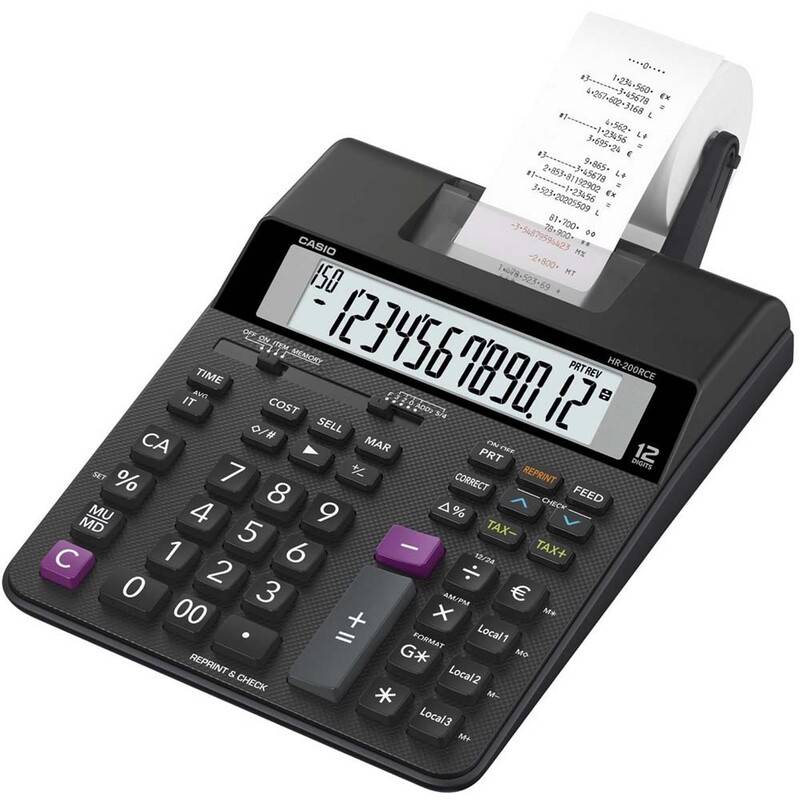 Casio strimmelregner HR-200TEC euro 12 cifret display