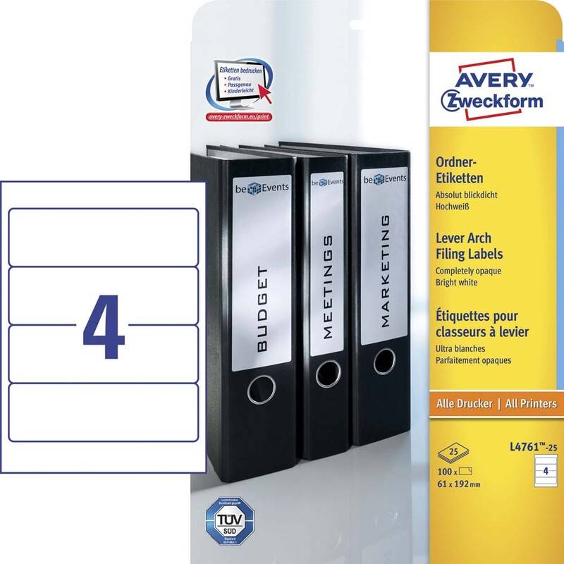 Avery selvklæbende rygetiket 192x61mm L4761-25 hvid