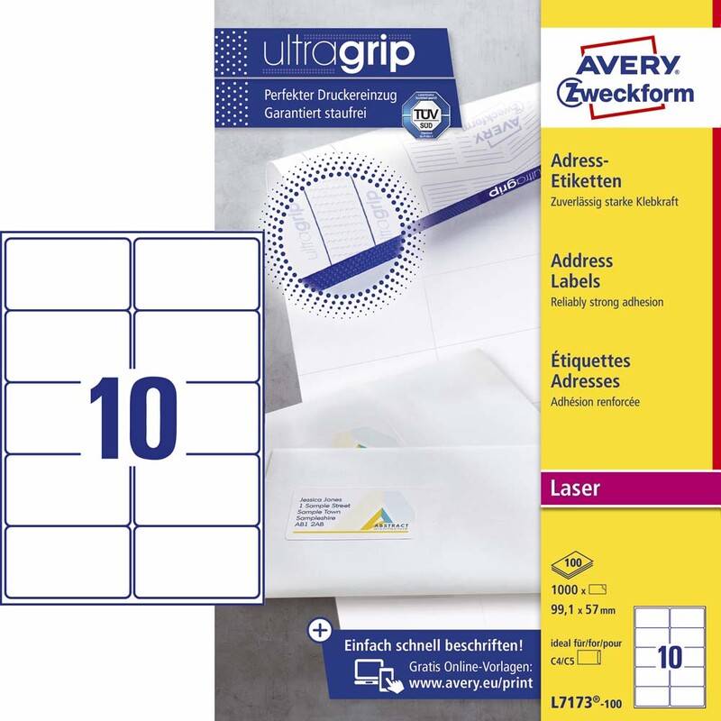 Avery L7173-100 etiketter med QuickPEEL og Ultragrip 99,1x57mm