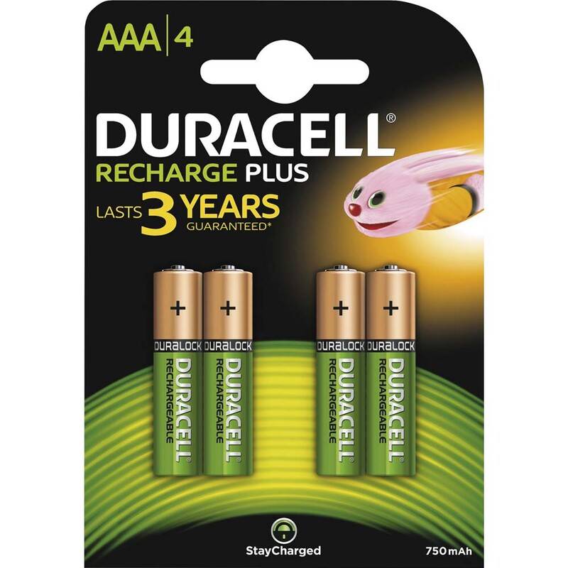 Duracell genopladelig AAA batterier, 750mAh 4 stk