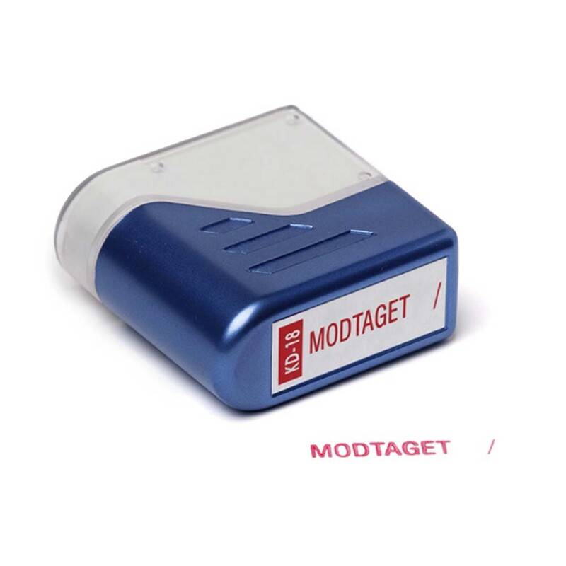 Deskmate stempel "Modtaget" med rød tekst