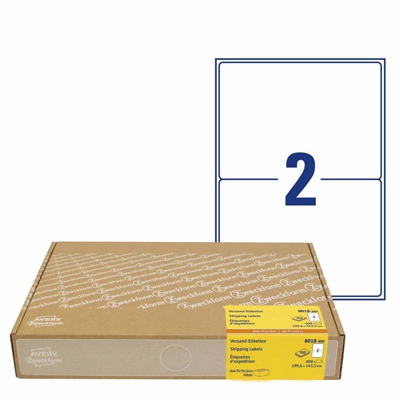 Avery 8018-300 Shippingetiket 199,6x143,5mm hvid