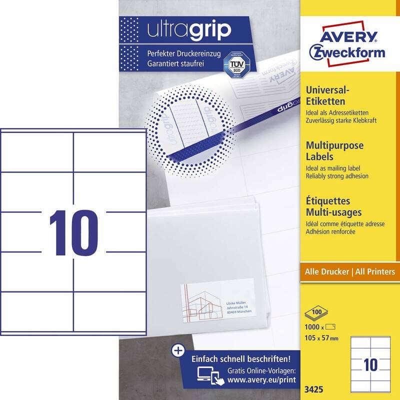 Avery 3425 universaletiketter med UltraGrip 105x57mm