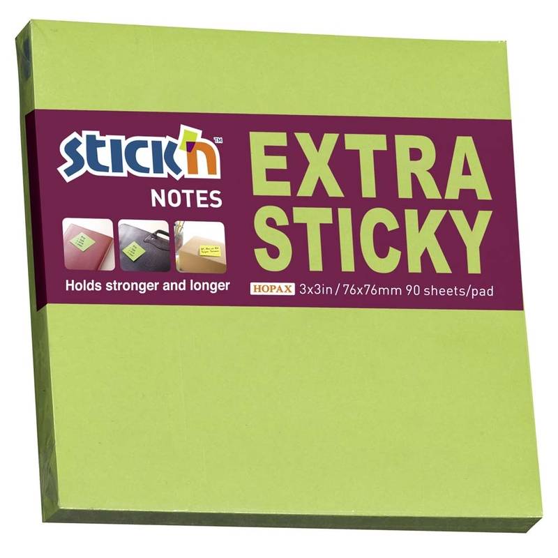 Stick'N notes Extra Sticky 76x76mm neon grøn