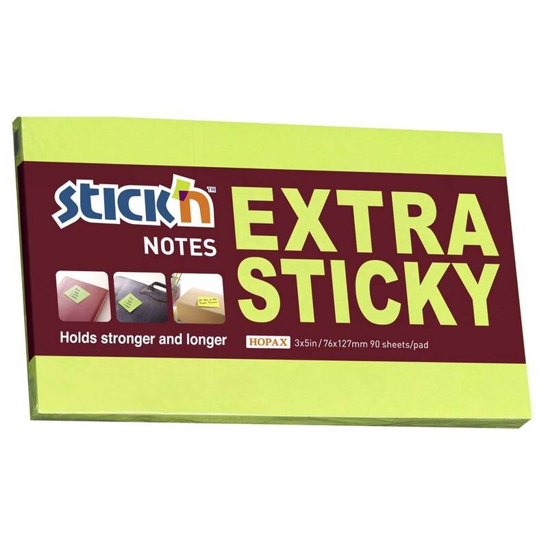 Stick'N notes Extra Sticky 76x127mm neon grøn
