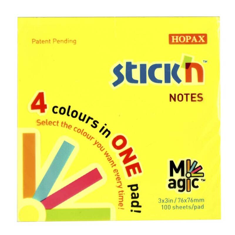 Stick'N Magic Neon notes 76x76mm blok med 4 farver