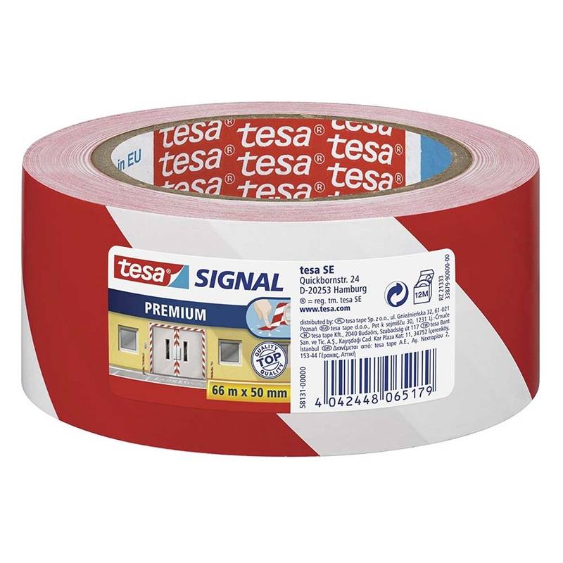 Tesa advarselstape PVC 50mmx66m rød/hvid