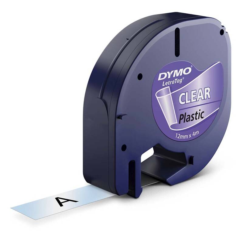 Dymo LetraTAG 12mmx4m labeltape plast sort på klar