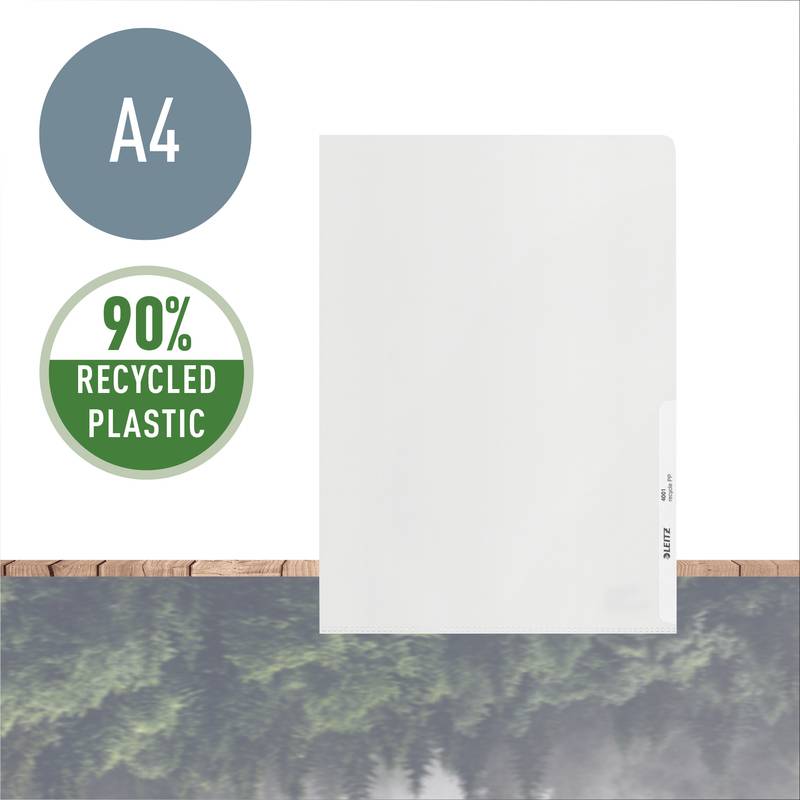 Leitz Recycle A4 plastomslag åben top og side 140my med præg