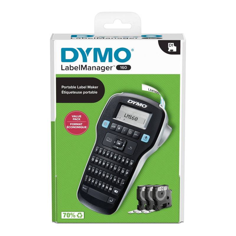 Dymo LabelManager 160 - inkl 3 ruller D1 tape