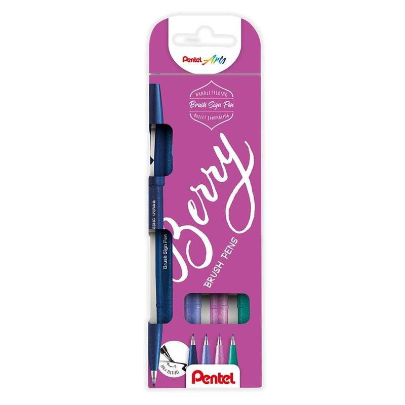 Pentel Fineliner SES15B-4 Brush Sign Pen BERRY, sæt a 4 stk