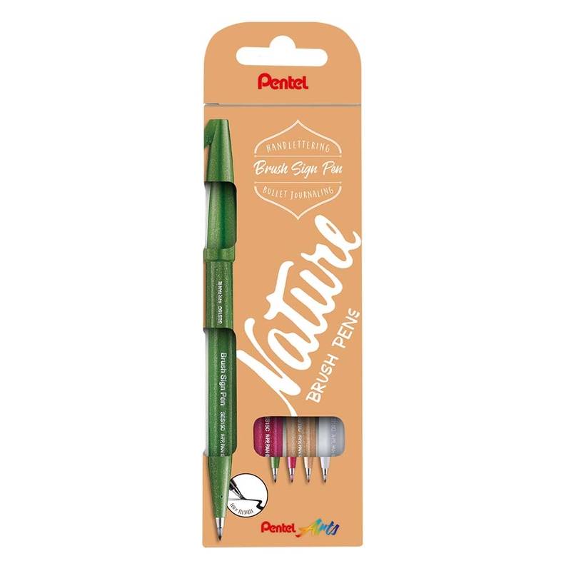 Pentel Fineliner SES15N-4 Brush Sign Pen NATURE, sæt a 4 stk