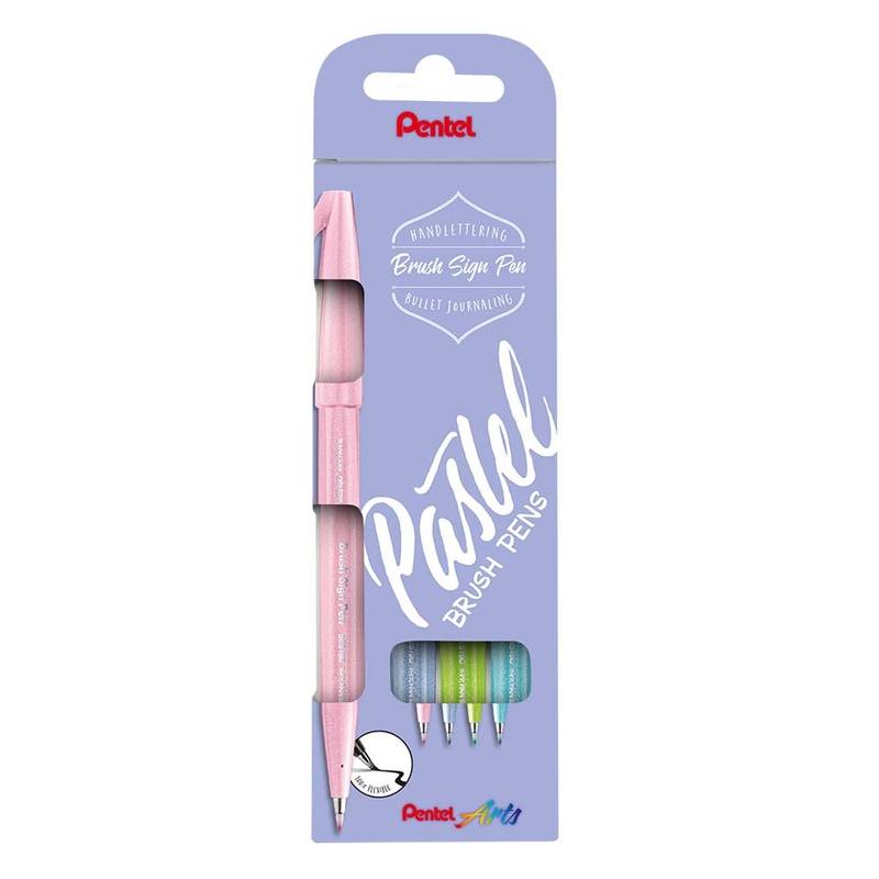 Pentel Fineliner SES15P-4 Brush Sign Pen PASTEL, sæt a 4 stk