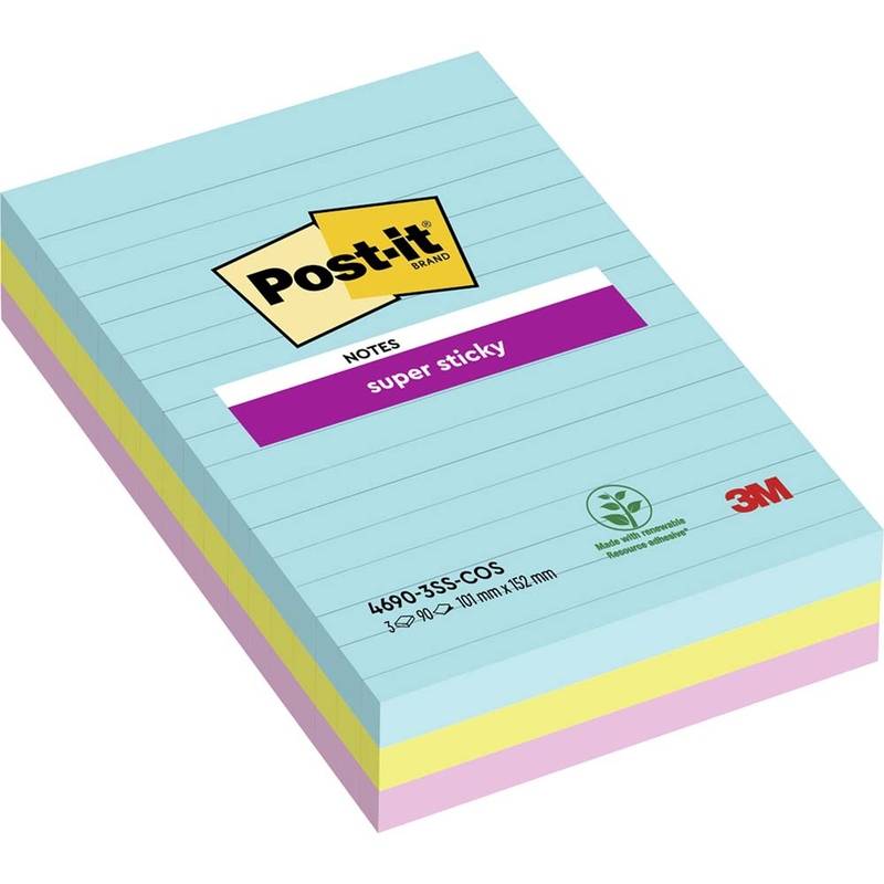 Post-it notes linieret Super Sticky 101x152mm Cosmic Colour