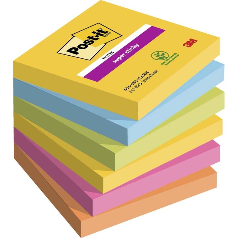 Post-it notes Super Sticky 76x76mm Carnival Colour