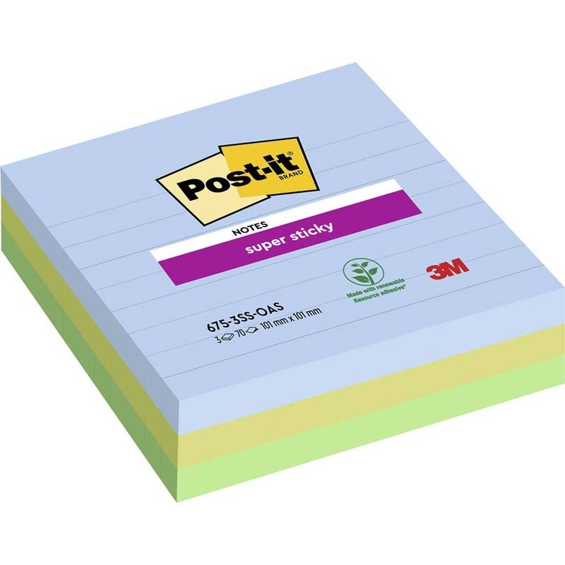 Post-it blok Super Sticky Notes Oasis linieret 101x101mm, 70 blade