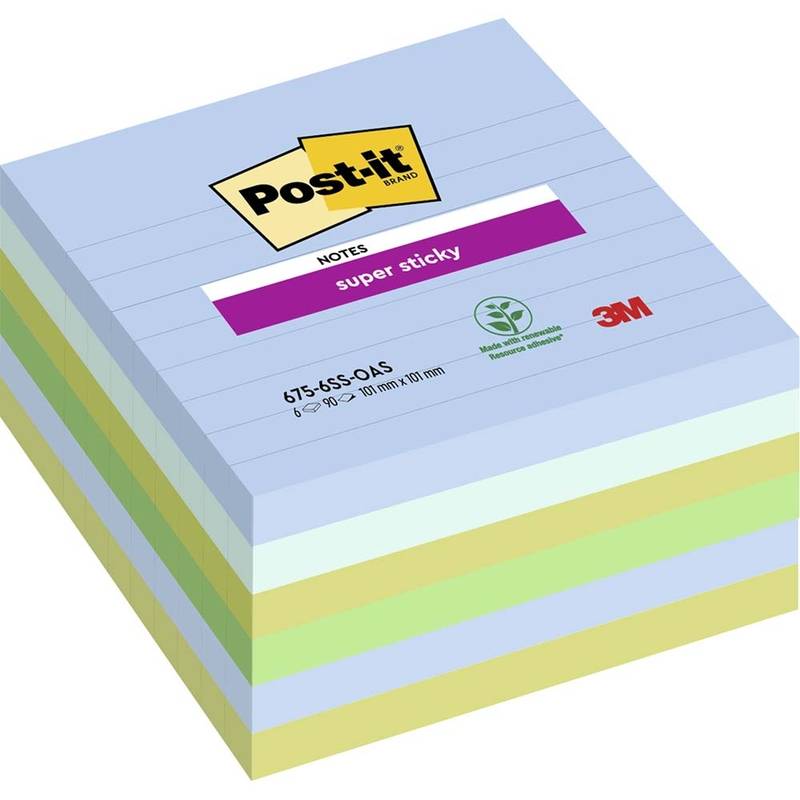 Post-it blok Super Sticky Notes Oasis linieret 101x101mm
