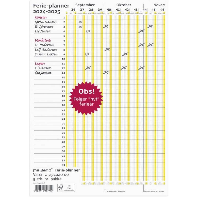 Mayland 2024/2025 Ferie Planner 100x29,7cm 25104000