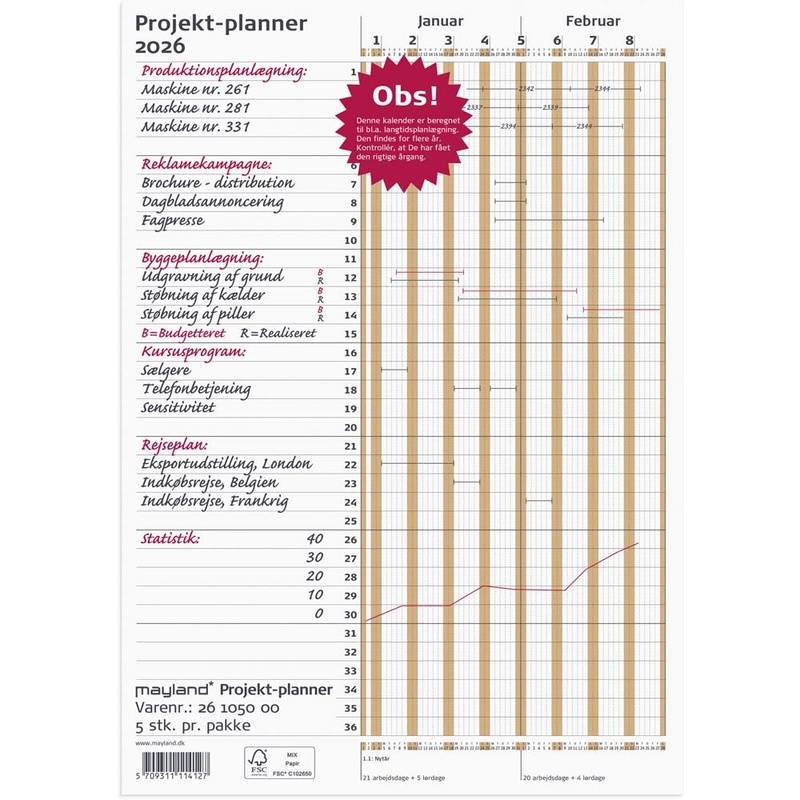 Mayland 2026 Projektplanner A4 80x29,7cm brun 26105000