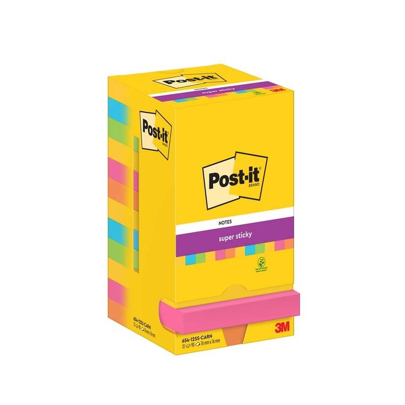 Post-it blok Super Sticky Carnival 76x76mm, 12 blokke