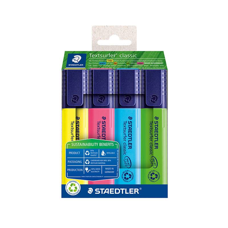 Staedtler tekstmarker 364 af 97% genanvendt plast, sæt med 4 farver