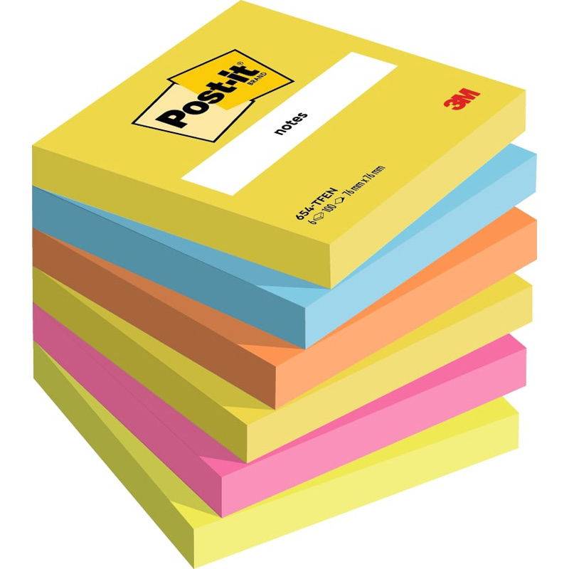 Post-it notes 654TFEN 76x76mm 6 assorterede neon farver