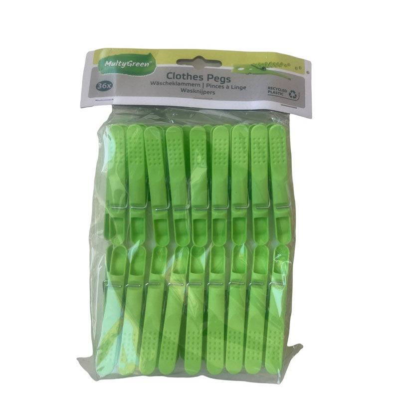 T&oslash;jklemmer recycled 100% genanvendt plast gr&oslash;n, 36 stk