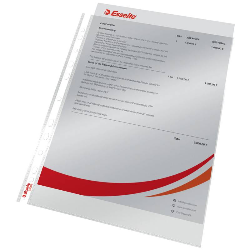 Esselte standard plastlomme standard 0,6mm åben top, 100 stk