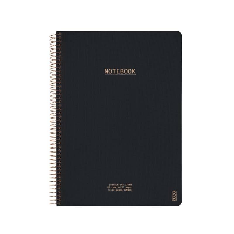KOZO notesbog A4 Premium linieret 80 sider 100g sort