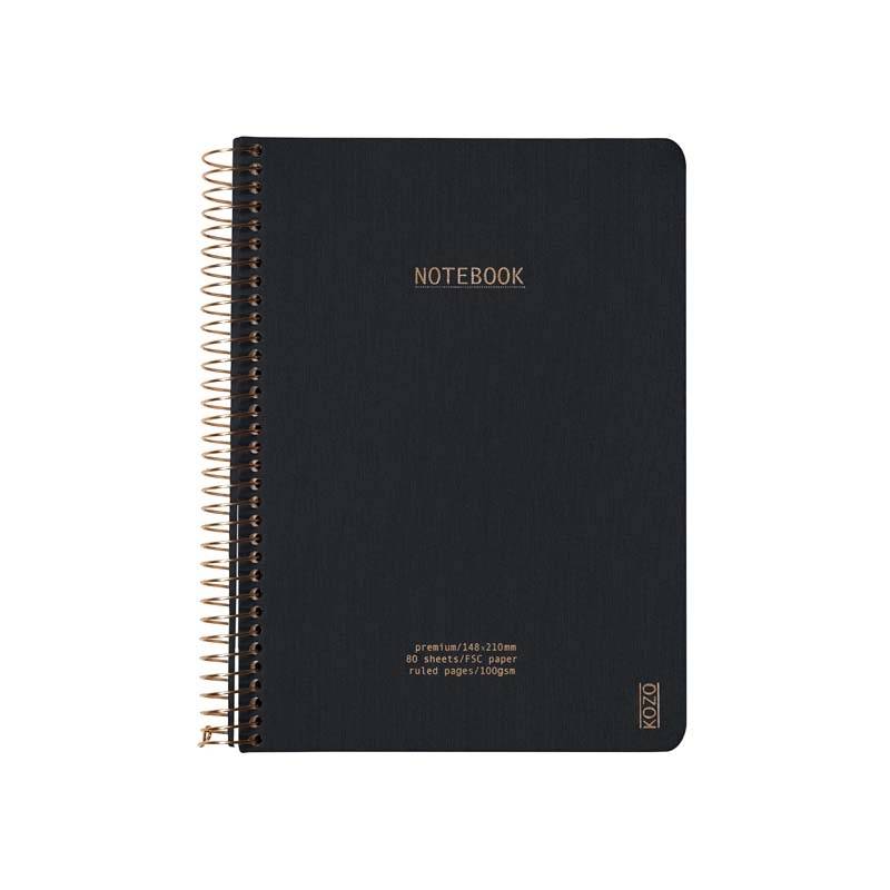KOZO notesbog A5 Premium Steel linieret sort
