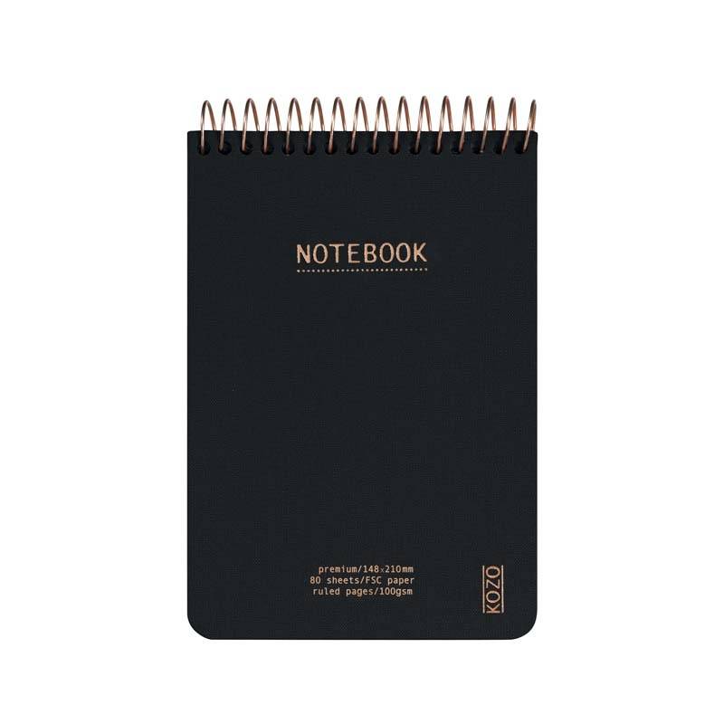 KOZO notesbog A6 Premium linieret 80 sider 100g sort