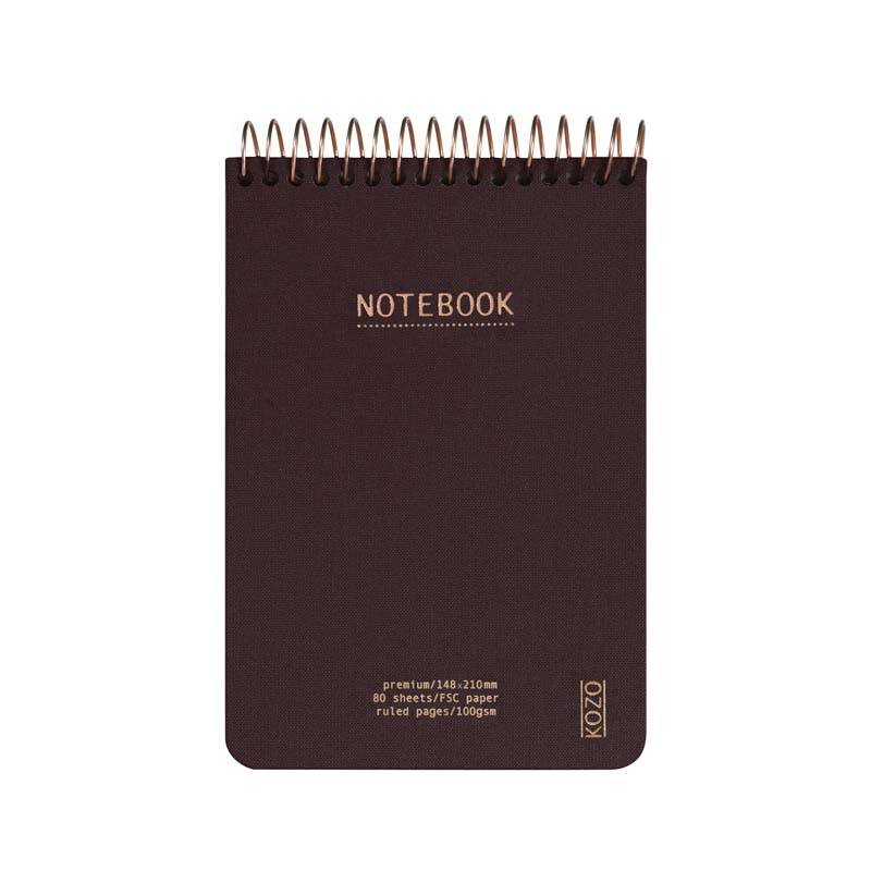 KOZO notesbog A6 Premium linieret 80 sider 100g brun