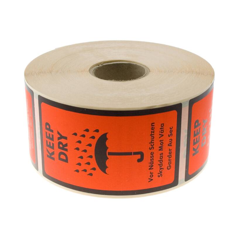 Etiket med tekst "Keep Dry" 120x70mm, 1000 stk
