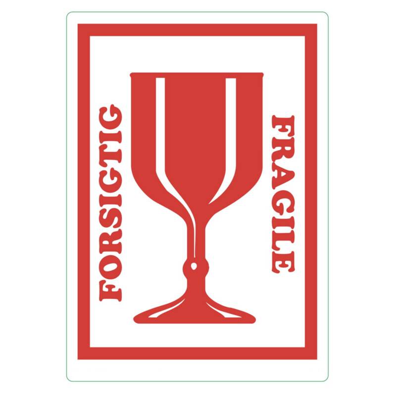 Etiketter med tryk "Forsigtig, glas" 150x210mm, 250 stk
