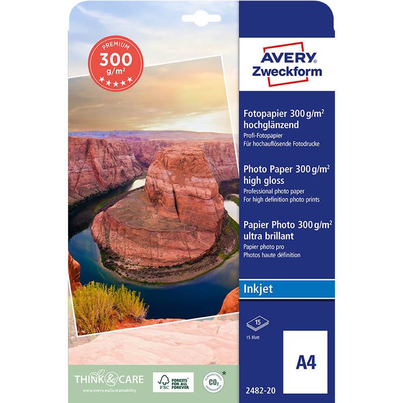 Avery inkjet fotopapir 2482-20 Premium plus A4 300g glossy, 15 ark