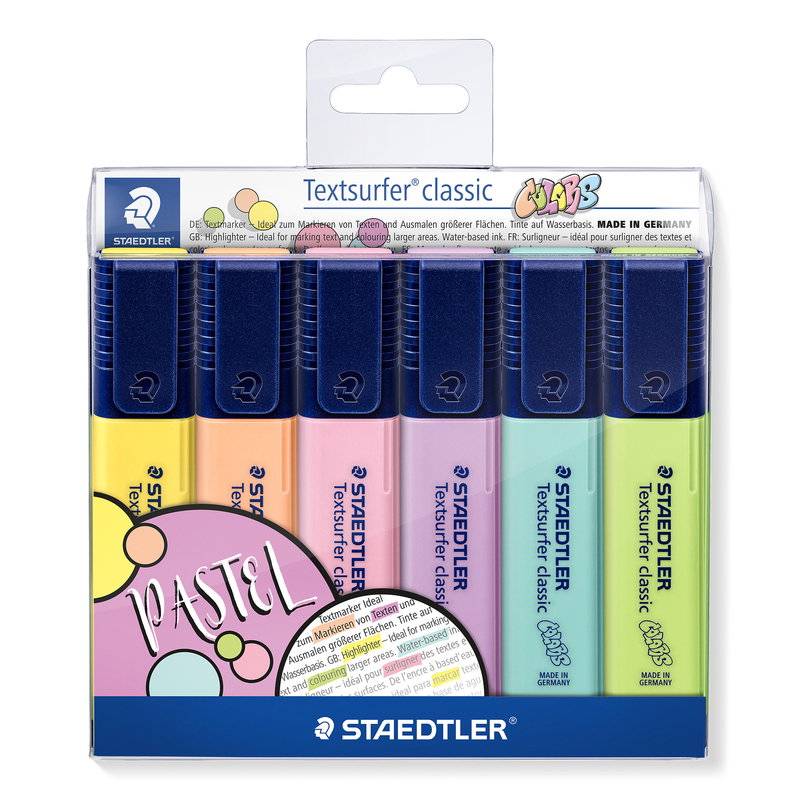 Staedtler tekstmarker Textsurfer 364, s&aelig;t a 6 pastel farver