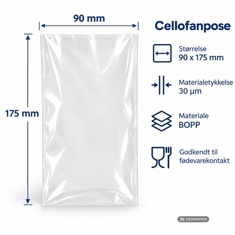 Cellofanpose OPP fladpose 90x175mm 35g, 1000 stk