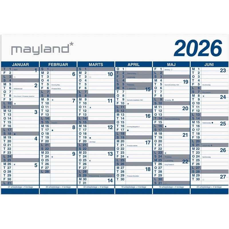 Mayland 2026 kæmpekalender 2x6 månder PP-plast rør 26065400