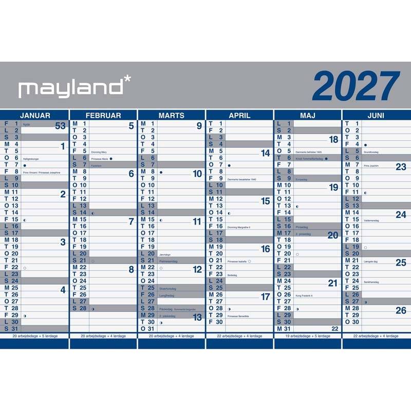 Mayland 2027 k&aelig;mpekalender 2x6 m&aring;neder 100x70cm 27064000