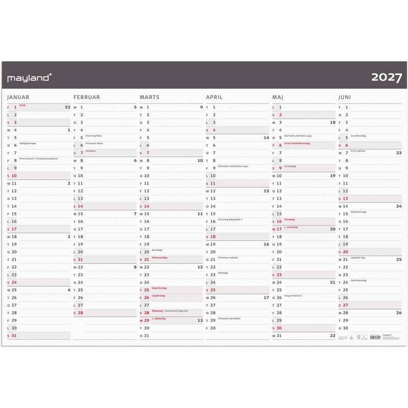 Mayland 2027 Moderne k&aelig;mpekalender 2x6 m&aring;neder 27064200