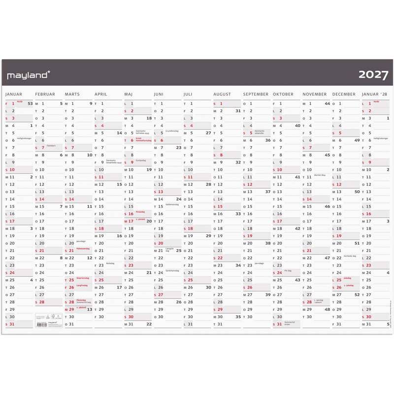 Mayland 2027 v&aelig;gkalender Moderne 1x13 m&aring;neder 100x70cm 27064300
