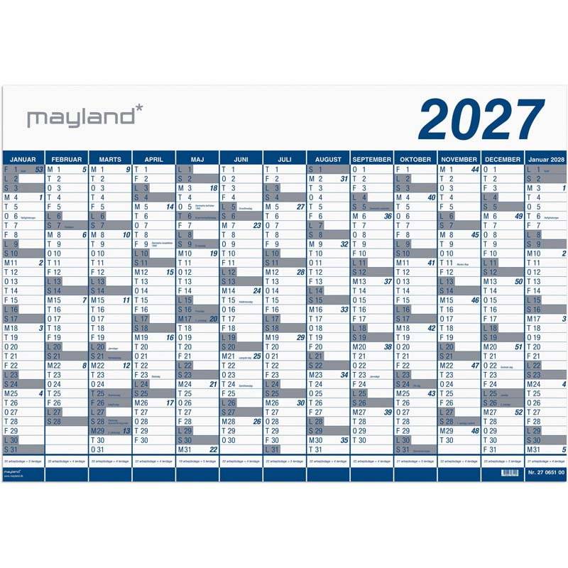 Mayland 2027 k&aelig;mpekalender 1x13 m&aring;neder 100x70cm 27065100
