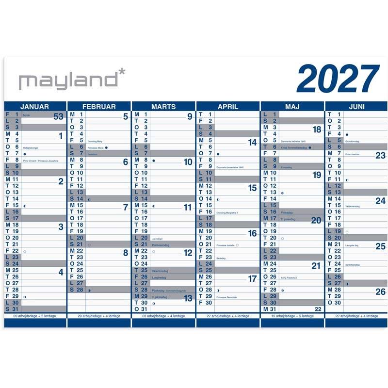 Mayland 2027 k&aelig;mpe v&aelig;gkalender 2x6 m&aring;neder 27065400
