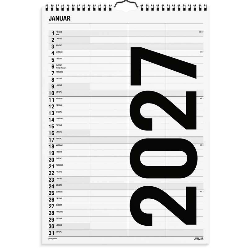 Mayland 2027 familiekalender Black & White 24x34cm 27066520