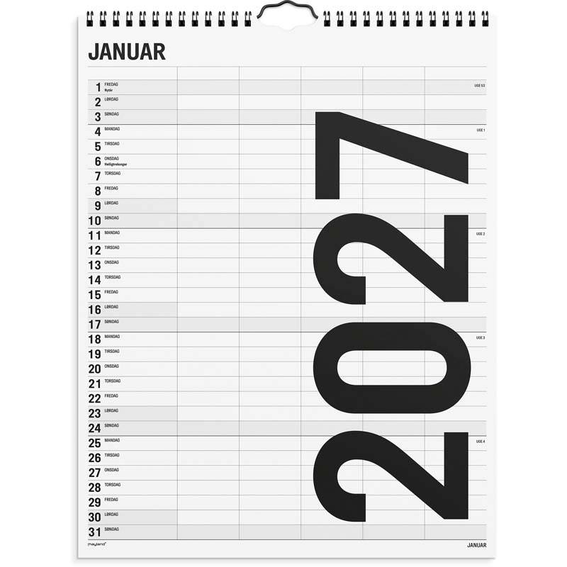 Mayland 2027 familiekalender Black & White 29,5x39cm 27066550