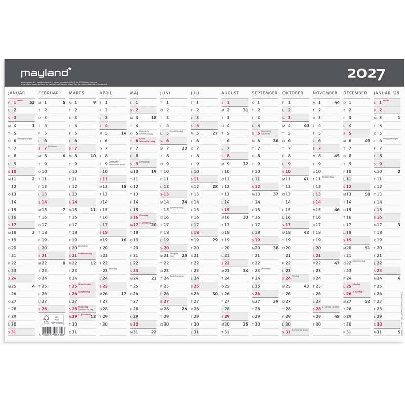 Mayland 2027 v&aelig;gkalender Moderne 1x13 m&aring;neder A3 27063300