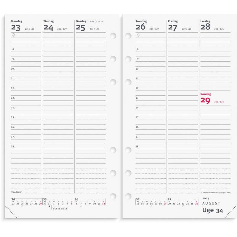 Mayland 2027 System PP ugekalender h&oslash;jformat REFILL 27275000